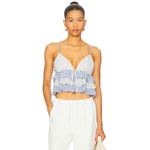 NWT Majorelle Aruba Ruffle Trim Crop Tank Top Blue & White Stripe Women's XS